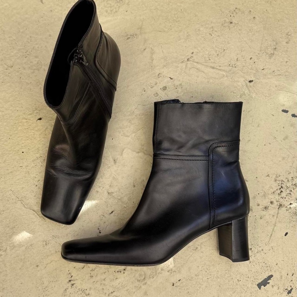 Paloma Wool Black Leather Square-Toe Ankle Boots